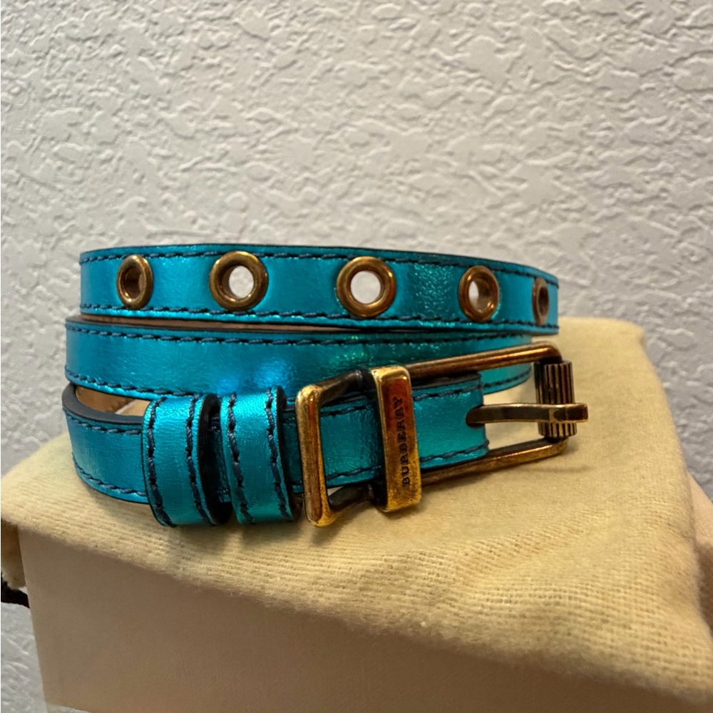 Burberry Turquoise Belt with Gold Details